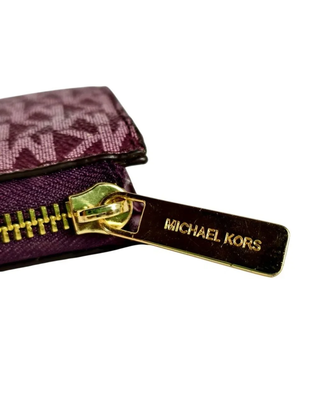 Michael Kors Jet Set Travel Large Zip Wallet Leather Plum Gold Designer New